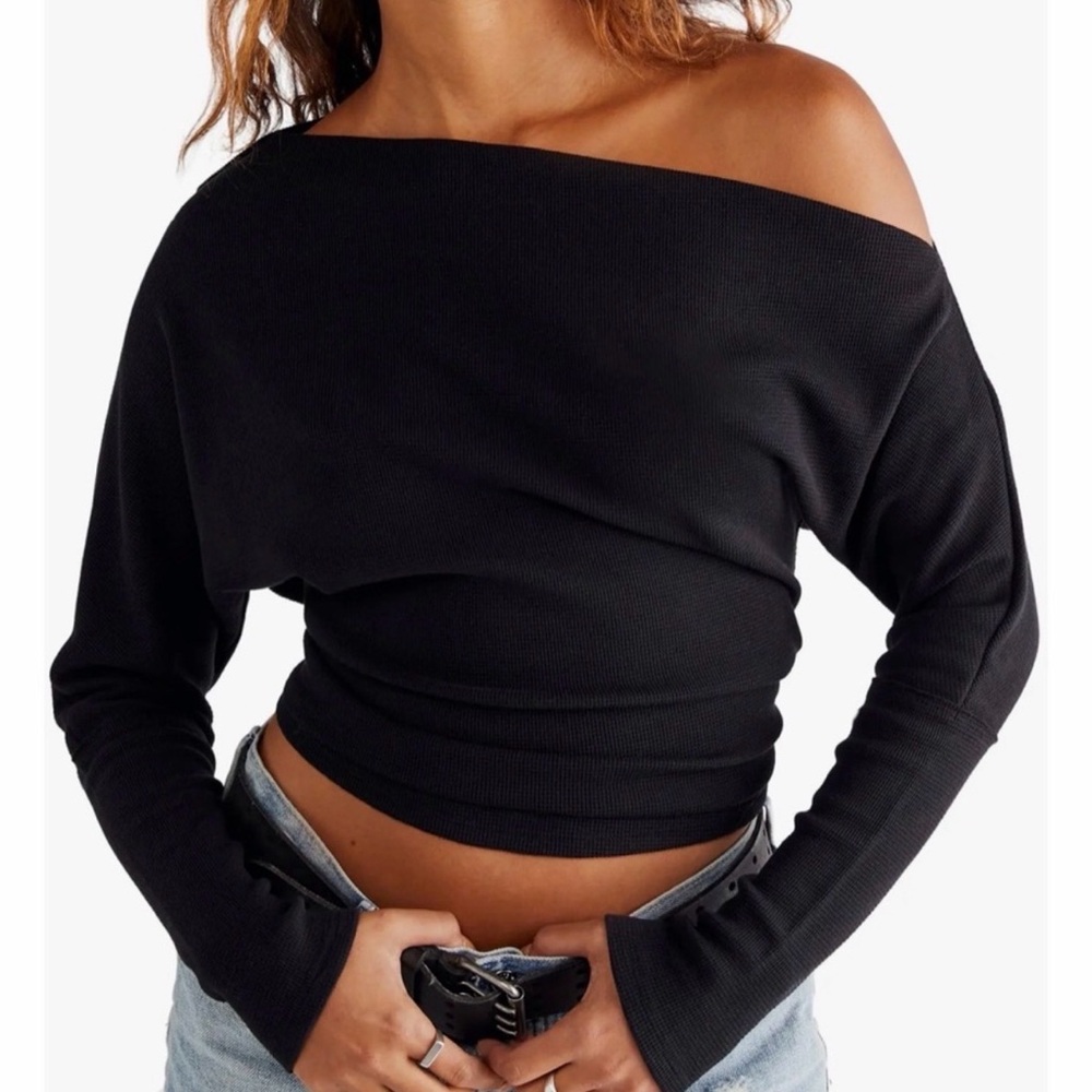 Free People We the Free Fuji Off the Shoulder Thermal Black Top size medium